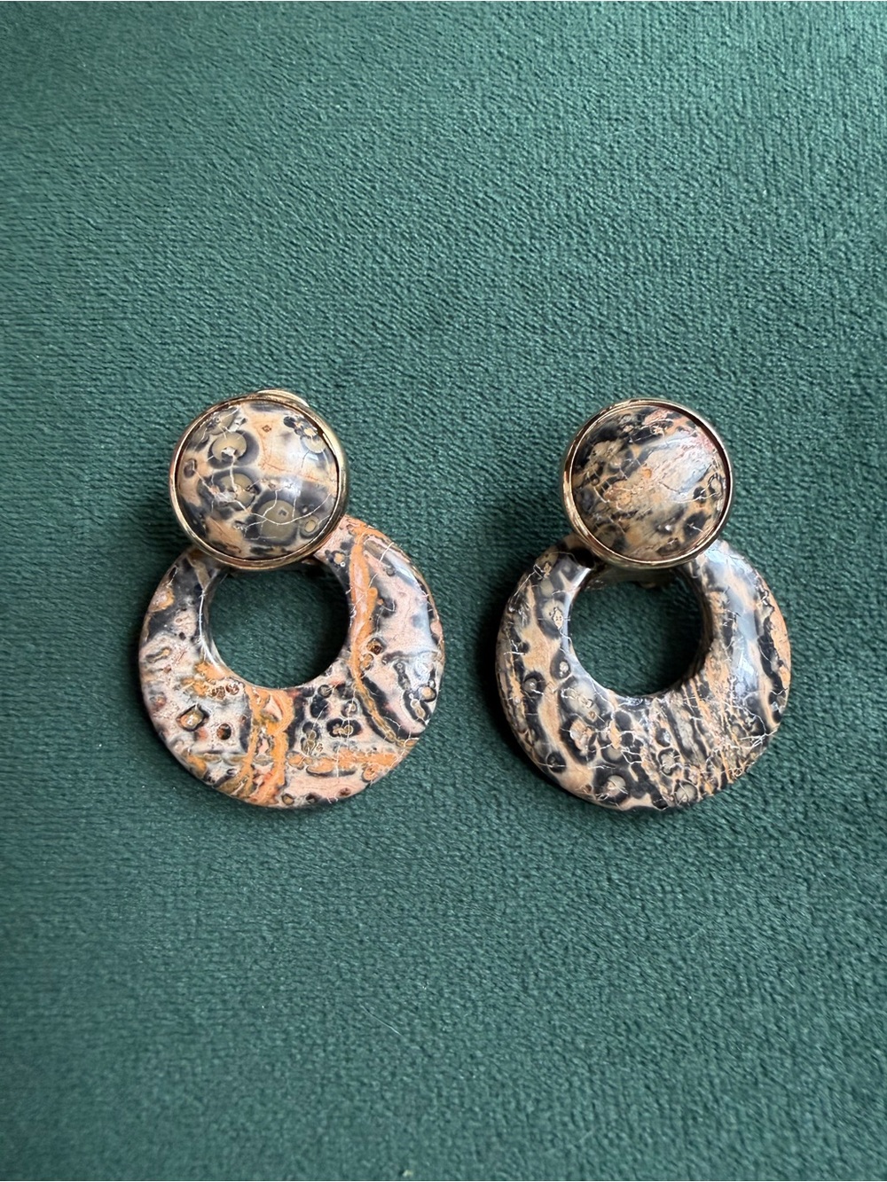Vintage Leopard Agate Door Knocker Earrings